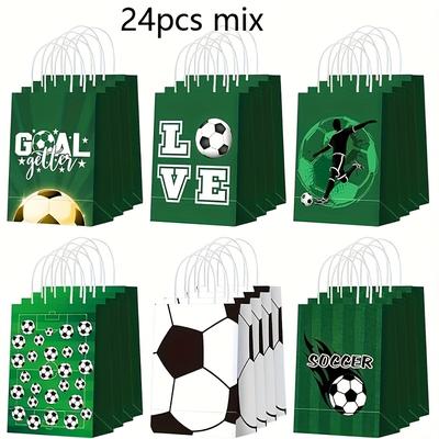 TEMU 24pcs Soccer Theme Party Gift Bags - Paper Tote Bags With Vibrant Football Designs For Birthday Celebrations, Gooseballs, And Sports-themed Events, Soccer Accessories Image