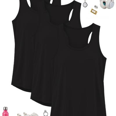 TEMU Plus Size Trendy Women's Popular Solid Color Round Neck 3pcs Set Tank Top Image