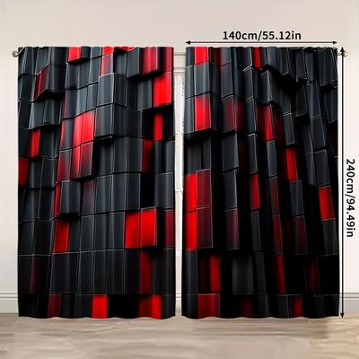 TEMU 2-pack Abstract Gradient Print Curtains - 100% Polyester Light Filtering Rod Pocket Window Drapes For Living Room & Bedroom, Modern , Hand Wash Only, Home Decor Image