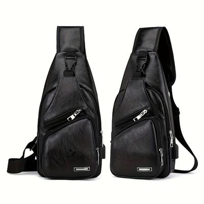 TEMU 1pc Men's Pu Leather Crossbody Bag, Retro Casual Large Capacity Chest Bag For Daily , Zipper Closure, Hand Wash Only, Color Image