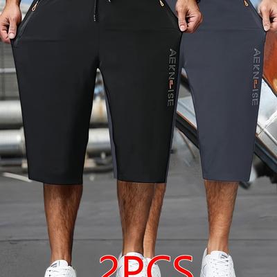 "TEMU 2pcs Men's Navy Blue Cargo Shorts - Loose Fit, , Stretchy Fabric, Multiple Pockets, "aero Pise" Print, White Sneakers Included, Casual Attire| Shorts|stretchy Fabric Shorts" Image