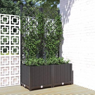 TEMU 1pc Gecheer Modular Planter Box With Trellis, Black Outdoor Garden Container With Removable Dividers, Pp Material, 80x40x136 Cm Image