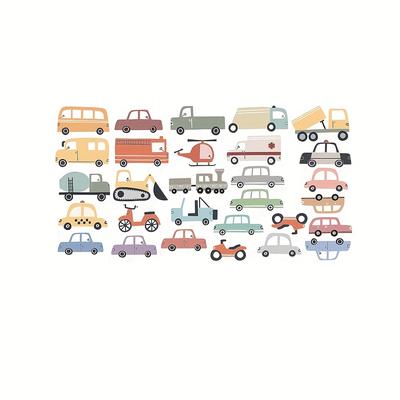 TEMU Colorful Cartoon Transport Truck And Car Wall Decals - Cute Pvc Stickers For ' Playroom, Living Room, Or Bedroom Decor, Room Decor|cartoon Vehicle Stickers|pvc Wall Stickers, Image