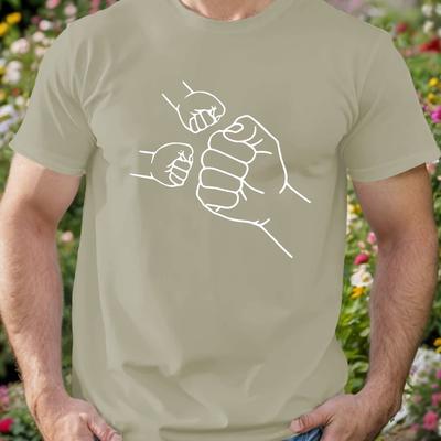 TEMU Dad And Me Men's Printed Short Sleeve T-shirt - Summer Top, Casual Round Neck, Machine Washable - Regular Fit Image