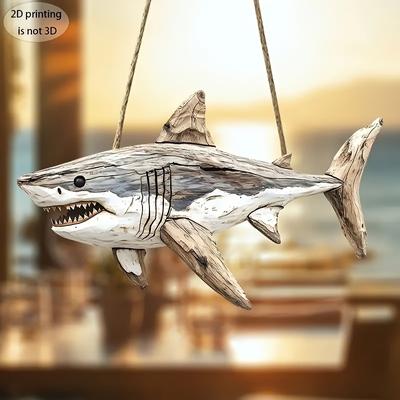 TEMU 2d Flat, 2d Flat Wooden Shark Wall Decor, Retro Style, Ocean Theme Sign, No Electricity Required, Suitable For Living Room, Bedroom Or Office, 2d Flat Image