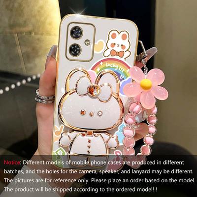 TEMU G54 Rabbit Holder Flower Bracelet Plating Phone Case For Motorola Moto G54 Soft Cover Image