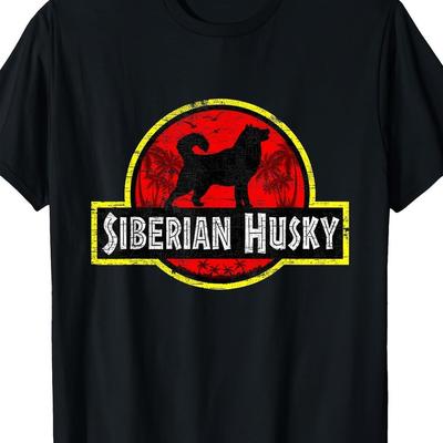TEMU Retro Husky Dad Vintage Dog Father Pet T-shirt 7. 76 Oz, 100% Cotton T-shirt. Image