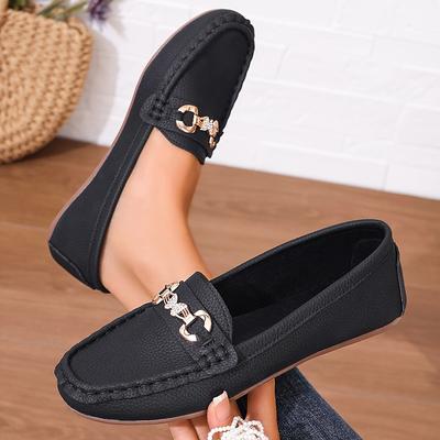 TEMU 1 Pair Women' Slip-on Flats, Plain Toe Loafers With Sole, Upper & Fabric , Hand Washable - Comfortable Casual Shoes Image