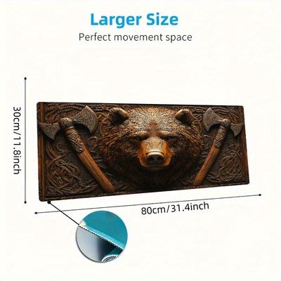 TEMU Bear Axe Symbol Mouse Pad - Large Gaming & Office Desk Mat With Intricate Wooden Texture Design, Perfect Birthday Gift For And Professionals, Unique Gift Item | Themed Decor | Desk Pad Image