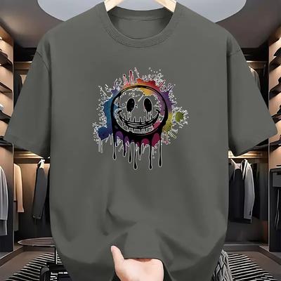 TEMU Men's Round Neck Fashion Trendy Creative ' Graffiti' Printed T-shirt, Sports Outdoor Short Sleeve Image