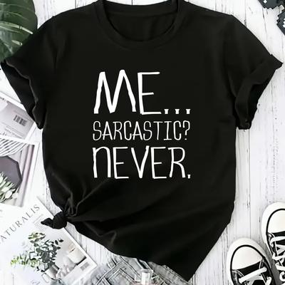 "TEMU Me, Sarcastic " Women's Crew Neck T-shirt - Soft Polyester , Short Sleeve, Loose Fit Graphic Tee, Black With White Text, Sizes 0xl-4xl, Casual Wear Tee|relaxed |smooth Texture Fabric" Image