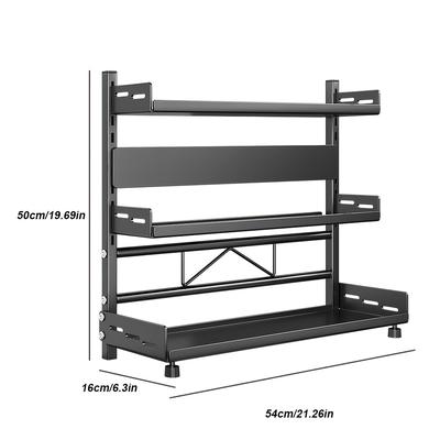 TEMU 3 Tier Spice Rack Standing, Height Adjustable Spice Organiser, Metal Spice Racks With Protective Grille And Knife Holder, Spice Rack Black, Spice Rack For Kitchen Worktop Image
