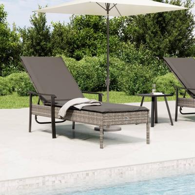 TEMU Sun Lounger With Cushion Grey Poly Rattan Image
