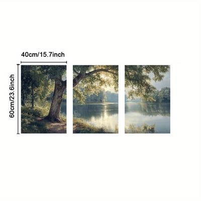 TEMU Set Of 3 Framed Nature Wall Art, Grass Wall Art, Landscape Art Prints, Sunshine Canvas Print Wall Painting, Lake Room Aesthetic, Trees Home Decor, Wall Art, Room Aesthetic, With Frame Image