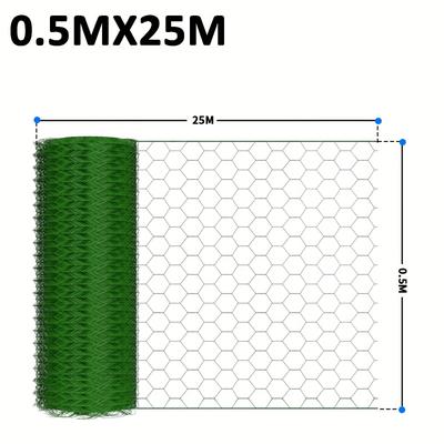 TEMU 25ft Hexagonal Garden Fence Mesh - 25mm Wide Pvc-coated Galvanized Wire For Small Animals, Rabbits, And Birds - Durable, Weather-resistant, And On Flat Or Terrain, Mesh Fence For Outdoors Image