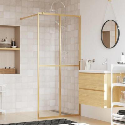 TEMU Shower Wall For Walk-in Shower With Esg Clear Glass Golden 80x195cm Image
