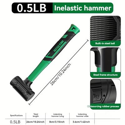 TEMU Wollfan Heavy-duty Rubber Mallet - Multi-functional, Non-marring Installation Hammer For Tile & Flooring, Green/black With Textured Grip Image