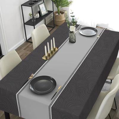 TEMU 1pc Dark Grey Polyester Tablecloth With Ripple Pattern – Washable, Stylish Rectangular Table Cover For Dining Room, Holiday Parties, And Outdoor Picnics Image