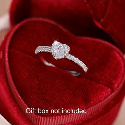 TEMU 1pc Luxury Cubic Zirconia Ring With Heart Shaped,women Jewelry, Promise Ring,engagement Ring,eternily Ring.wedding Without Gift Box Image