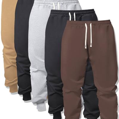 TEMU 5pcs Men' Casual Sports Drawstring Sweatpants, Men's Footed Joggers With Pockets Image