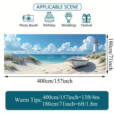 TEMU 2d Door Banner, 1pc 2d Flat Printing Beach And Wooden Fences Garage Door Banner, Seasonal And Stylish, Great For Autumn Celebrations And Outdoor Decor Image