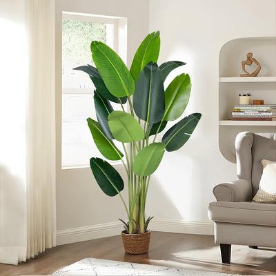 TEMU 6ft Artificial Bird Of Paradise Plant – Realistic Tree With 8/10/13 Trunks & Green Banana Leaves, Indoor/outdoor Home, Office, Or Modern Decor, Ideal Housewarming Gift, Palm Tree Decor Image
