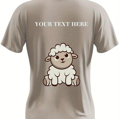 TEMU Customizable Men's T-shirt With Cute Mascot Design - Personalize With Your Text, Breathable Polyester, Casual Round Neck Tee For Summer Image