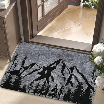 TEMU Luxury Gray Mountain Flannel Door Mat, Machine Washable, Non-slip, Lightweight For Bathroom, Kitchen, Living Room, Bedroom - Decorative , Entrance Mat Image
