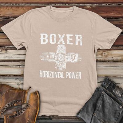 "TEMU Boxer Engine Men's Casual Short-sleeve T-shirt - Black Relaxed Fit Round Neck Tee With "boxer" & "horizontal Power" Engine Graphic Print, Breathable Summer Top For Outdoor Activities, Shirt" Image