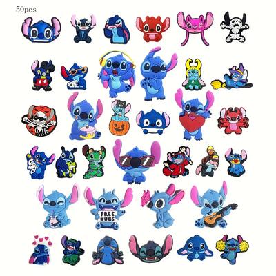 TEMU 50pcs Stitch & Shoe Charms - Vibrant Pvc Garden Shoe Decorations, Cute Cartoon Accessories For , Colorful Shoe Buckles For Patio Or Garden Shoes, Shoe Charms Image