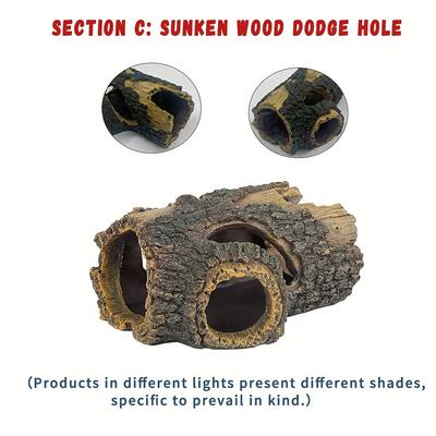 TEMU Natural-looking Resin Tree Stump Aquarium Decoration With Hollow Holes – Perfect Hiding Spot For Betta Fish, Turtles, And Reptiles In Fish Tanks Image