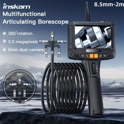 TEMU Inskam 5-inch Auto-focus Endoscope With Dual Lens, 360° Rotation, Flexible Probe, High-definition 1080p Screen,, Rechargeable Battery - Ideal For Machine Inspection & Pipe Exploration Image