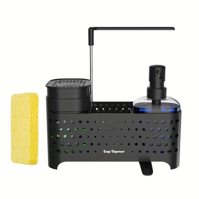 TEMU 5-in- Soap Dispenser Set With Sponge Holder, Dual Dispenser For Dish & Hand Soap, Plastic, Floor Mount, No Electricity Needed, Ideal For Sink Image