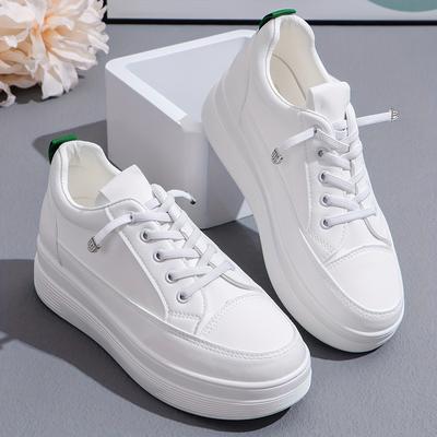 TEMU Women' Platform Sneakers - High-top Lace-up Sneakers With Thick Rubber Sole, Synthetic Upper, Versatile Style, Comfortable Fashion Shoes | Laceup Sneakers | Synthetic Shoes Image