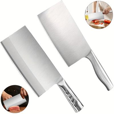 TEMU 2pcs High Carbon Stainless Steel Meat Set, Ergonomic Handle, Butcher Knife For Home And Restaurant Use, Chinese Kitchen Hand Tools Image