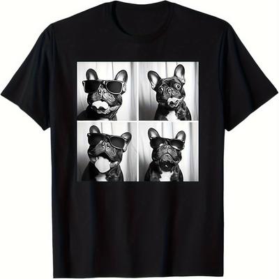 TEMU French Bulldog Portrait Cool Dog Wearing Glasses T-shirt, 100% Cotton, Portrait Cool Dogloween Thnksgiving Christmas Gift For Men Women , S-xxxl, Black Image