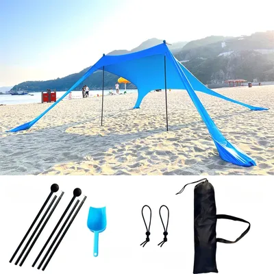 Beach Tent Sun Shelter with UPF 50+ UV Protection,Beach Canopy Sun Shade with Sandbags,Poles and Ground Pegs and Anti-Wind Ropes