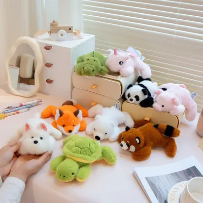Mini Cute Cartoon Stuffed Animal Little Kitten Fox Crocodile Fluffy Raccoon Plush Toy Desktop Ornaments Learning Accompany Doll