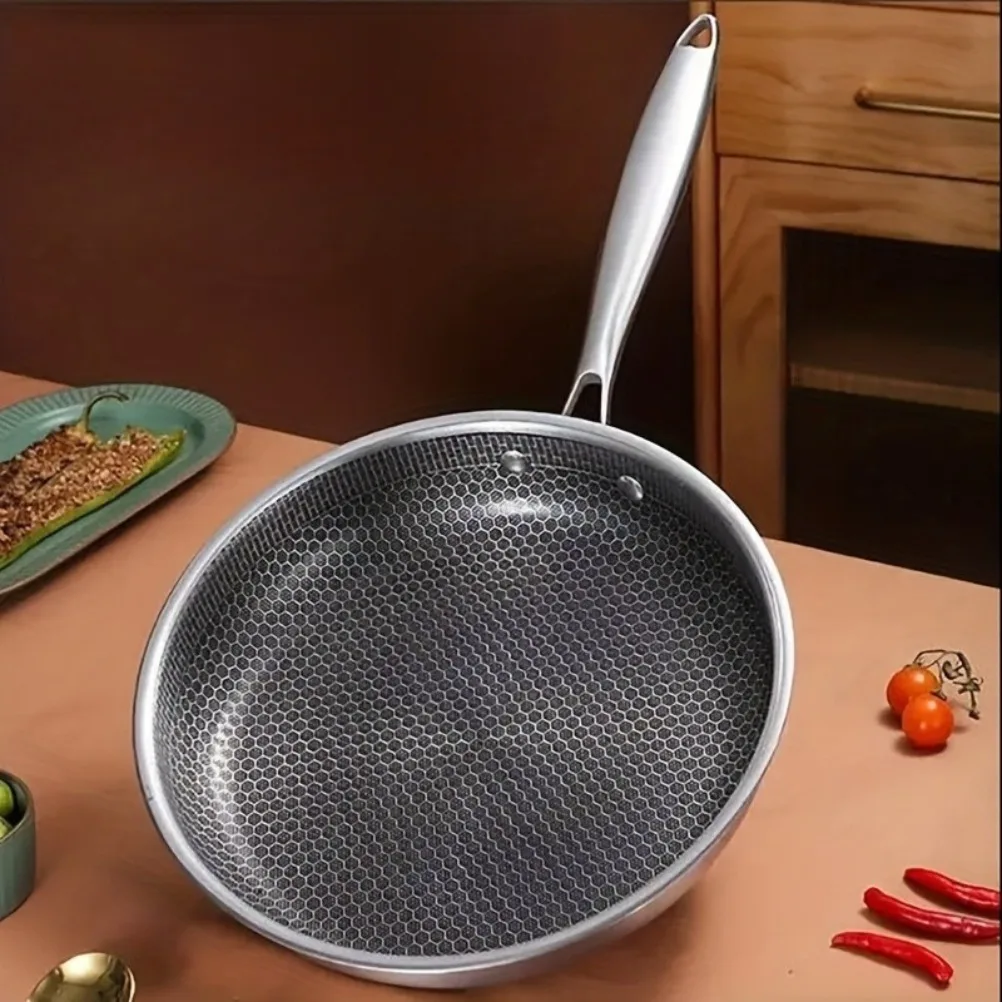 Non-Stick Frying Pan Stainless Steel Frying Pan Easy To Clean Kitchen Wokes Pans Suitable for Gas Stoves and Induction Cookers