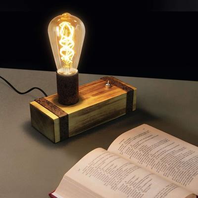 Gbly - Vintage Tischlampe Holz Tischleuchte Retro Nachttischlampe E27 Industrial Nachttischleuchte Image