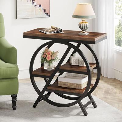Tribesigns - Beistelltisch für Wohnzimmer, 3-Etagen schmaler Beistelltisch mit Lagerung, Holz Sofa Image
