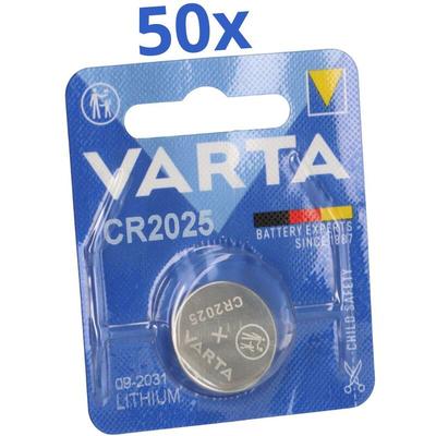 50x Varta CR2025 Lithium-Knopfzelle 3V 1er Blister Image