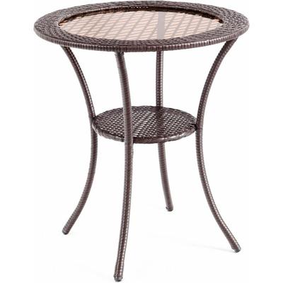 Polyrattan Gartentisch mit Ablage, Runder Bistrotisch mit Gehaerteter Glastischplatte & Image