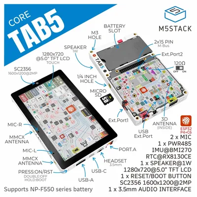 M5Stack Offizielles Tab5 IoT-Controller/Entwicklungskit (ESP32-P4) – ohne Batterie Image