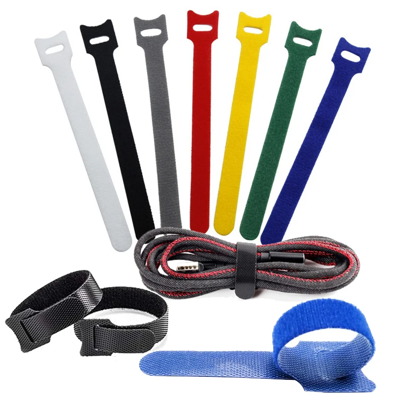 50/100 Stück wiederverwendbare Kabelbinder, lösbare Kabelbinder, farbiges Nylon, Hakenschlaufenwickel, Reißverschluss, Bündel, Verbandbinder, T-Typ-Kabelbinder, Draht Image