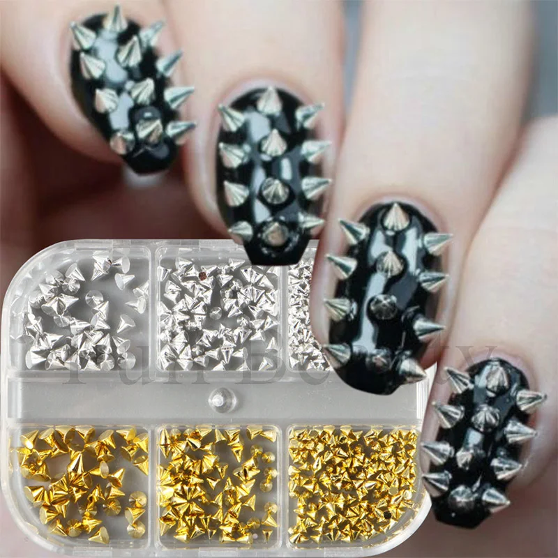 12Grid/Box Mixed-Size Edelstahl Kaviar Perlen Nail art Dekorationen Gold/Silber Legierung 1-3mm Gun Bead Nagel Charms DIY Maniküre Image