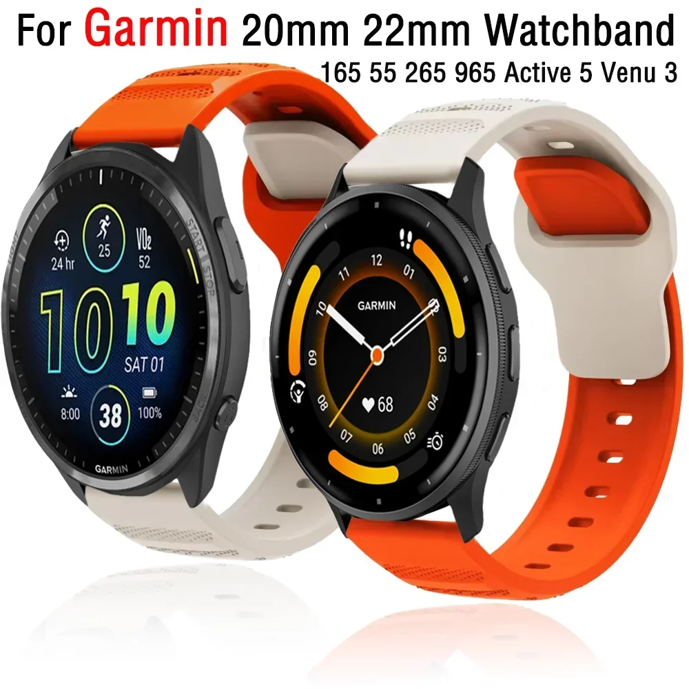 20 mm 22 mm Sport-Silikonarmband für Garmin Forerunner 165 55 265 965 955 255 Armband Armband Garmin Active 5 Venu 3 2 Correa Image