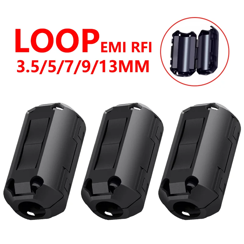 20PCS 3,5/5/7/9/13mm Ring Core Ferrit Bead Clamp Choke Spule EMI RFI Noise Filter Clip Snap Kabel für Schwarz Magnetische Snap-on Image