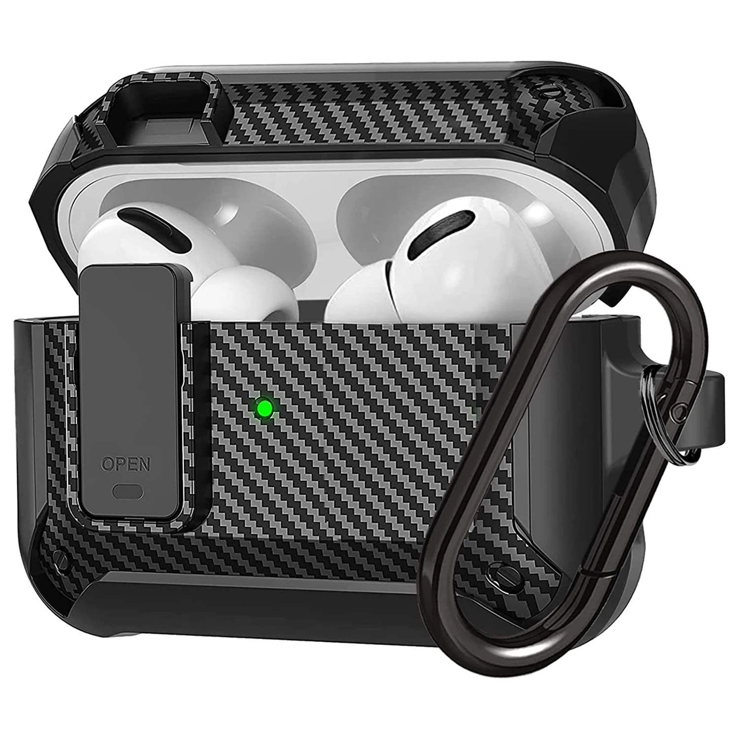 für Airpods 1/2/3/4 Pro 1st 2ndCase Secure Lock Clip Carbon Fiber Hard Shell Case Cover mit Schlüsselanhänger für Buds 3 Buds 3 Pro Case Image
