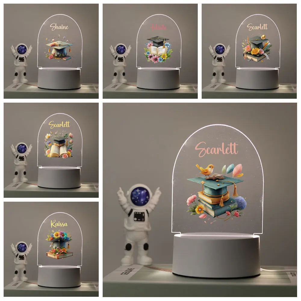 Moderne personalisierte benutzerdefinierte Abschlusskappe Kinderlampe 3D-Nachtlicht mit schwarzem Sockel für Schlafzimmer Dekor Licht 3D Led optisch